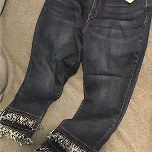 John Mark Straight Leg Denim Blue Jean Double Fringe Hem Distressed